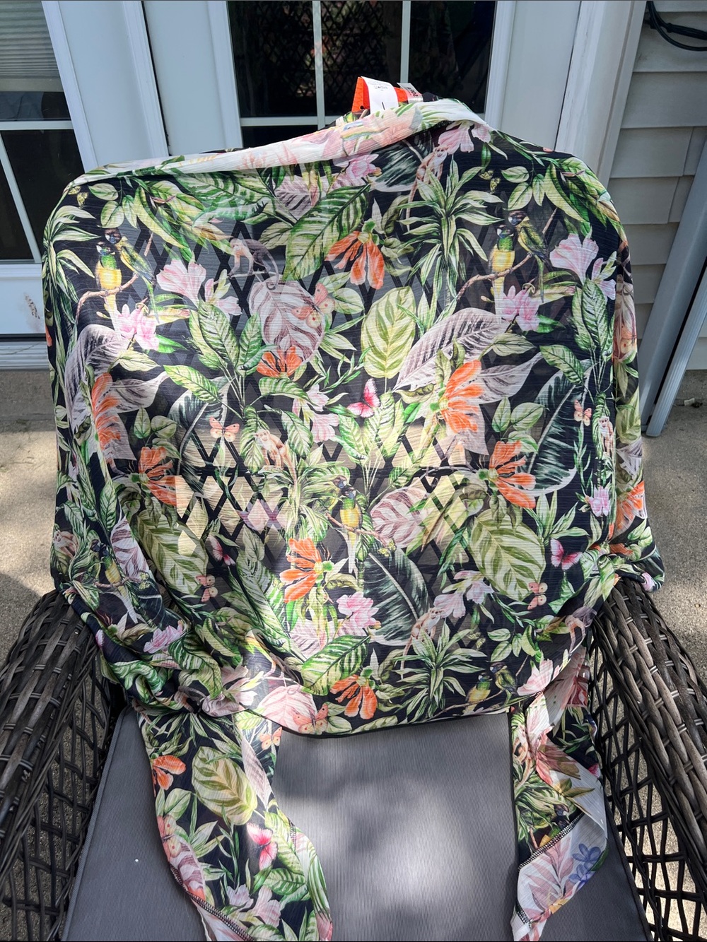 SOFÍA Tropical Floral Pareo in Black with Green & Coral